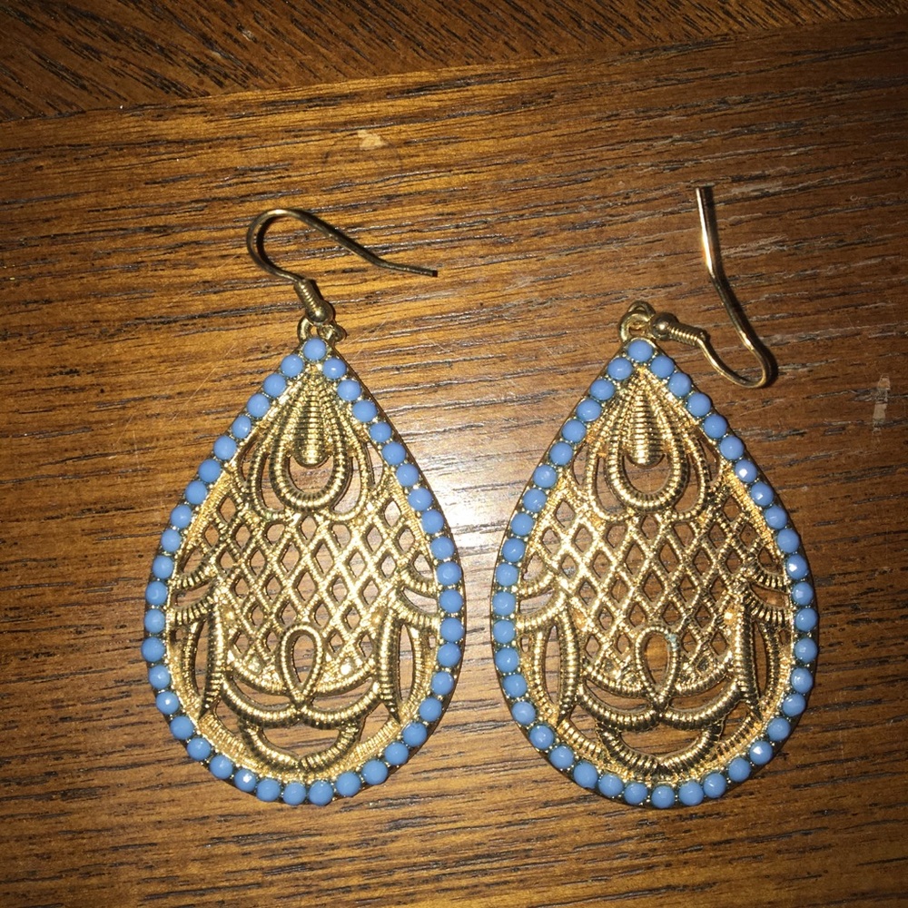 Blue and gold dangle earrings